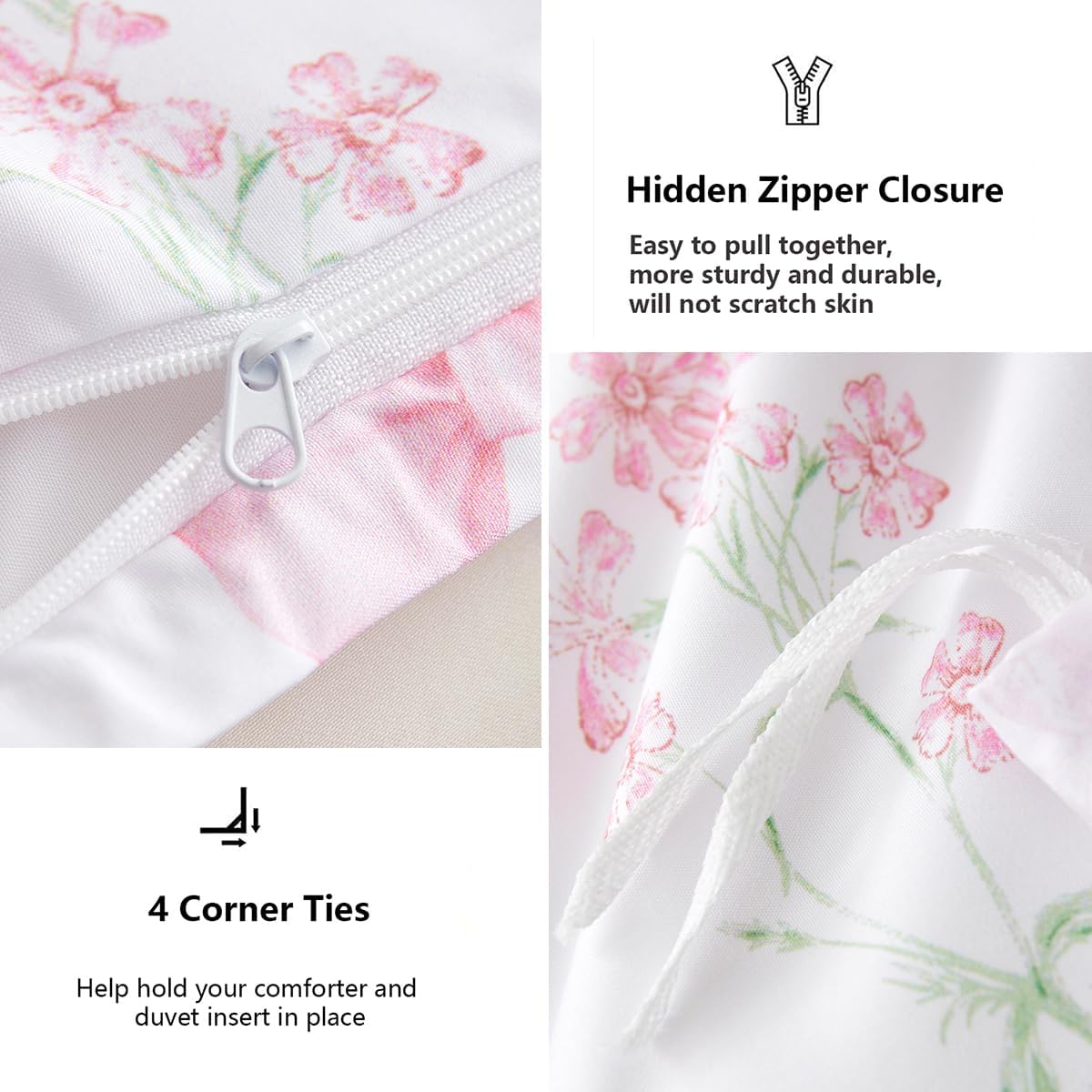 CCoutueChen Duvet Cover Full 3Pcs Pink Floral Bow Bedding Set for Girls Kids, Romantic Princess Style Bowknot Bedding, Ultra Soft Reversible Garden Flower Duvet Cover Set(2 Pillowcases,No Comforter)