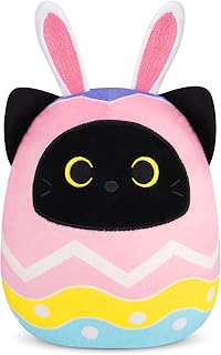 Easter Plush - 8 Inch Black Cat Easter Stuffed Animals Buuny Plush for Kids Women, Kawaii Easter Plushies for Party Decor Easter Basket Essentials
