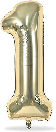 Miniatura 9 de Globos dorados champán del número 1, 40 pulgadas, globos grandes de helio de aluminio dorado claro número 1 para niñas y mujeres, globos de números