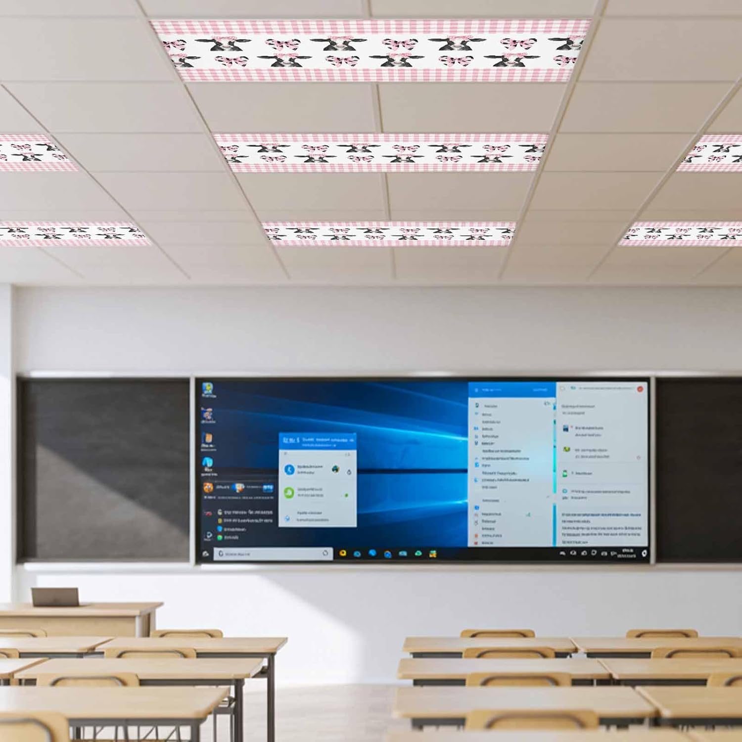 2x4 ft Fluorescent Light Cover for Ceiling Farm Polka Dot Bow Abstract Cow Magnetic Light Filters, Pink Plaid Lattice Ceiling Lampshades for Home School Office 4Pcs