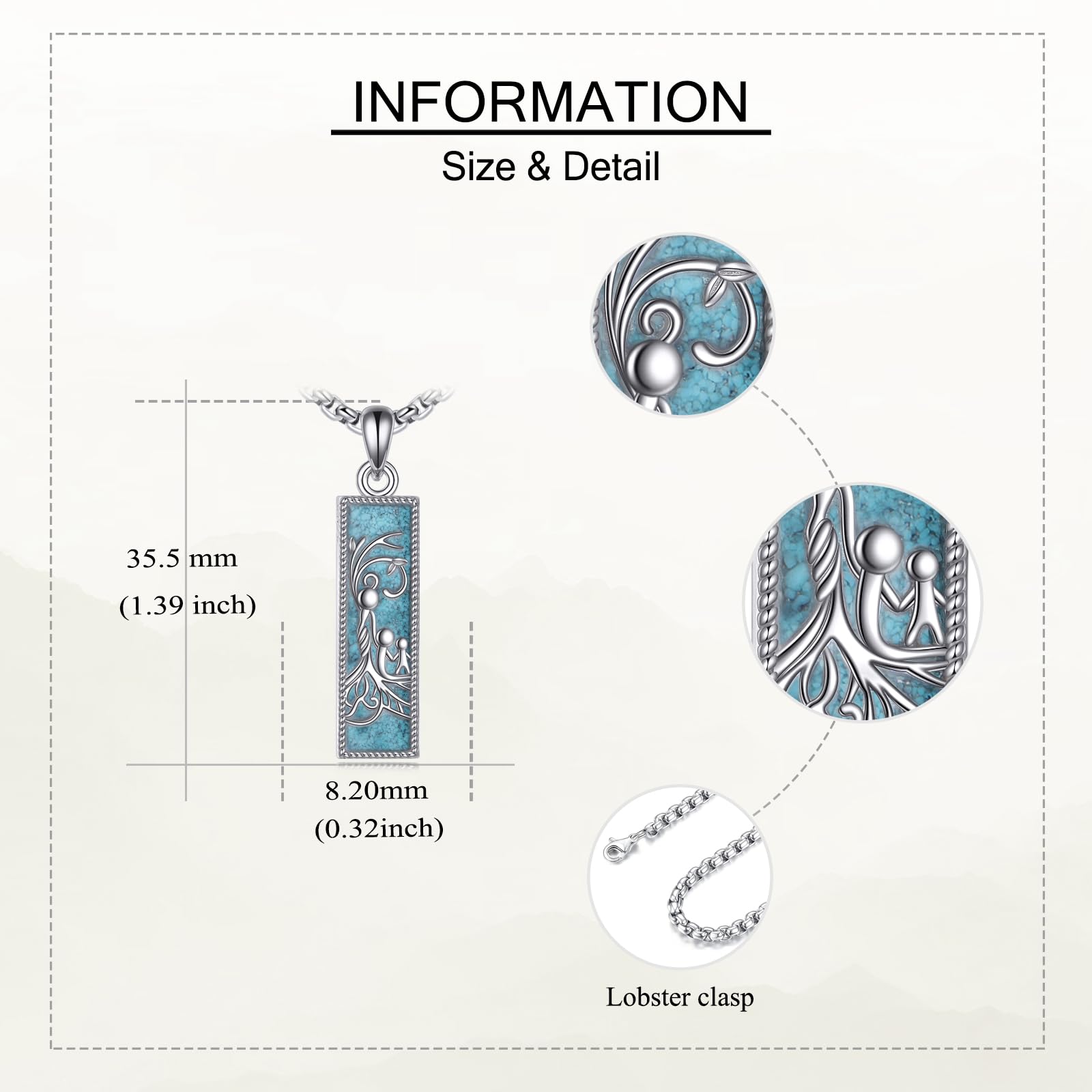 ONEFINITY Baum Des Lebens Halskette 925 Sterling Silber Türkis Bar Anhänger Mutter Baum Anhänger Muttertag Schmuck Geschenke Für Frauen Männer