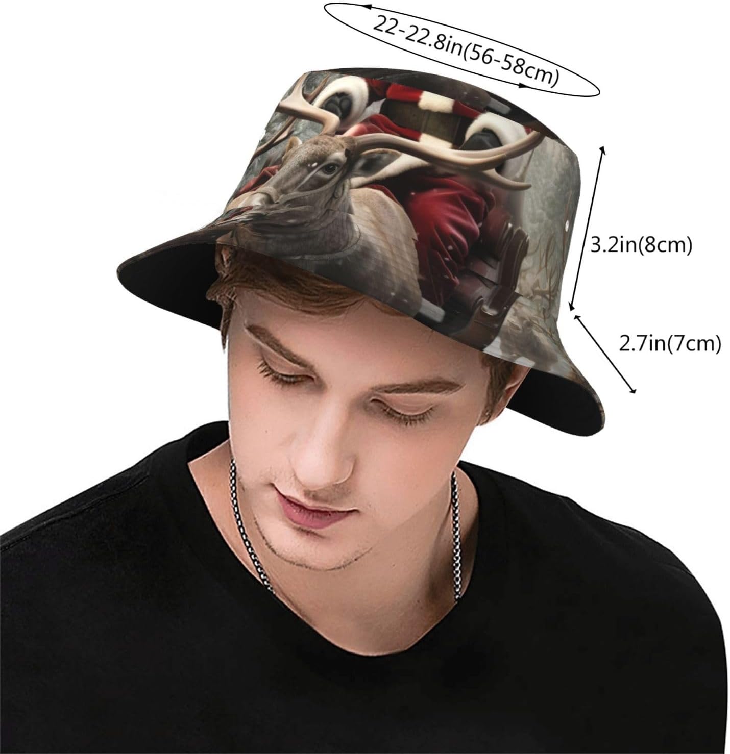 Xmas Santa Claus Print Sun Hat Outdoor Fisherman Cap Summer Bucket Hat Beach for Men Women Black