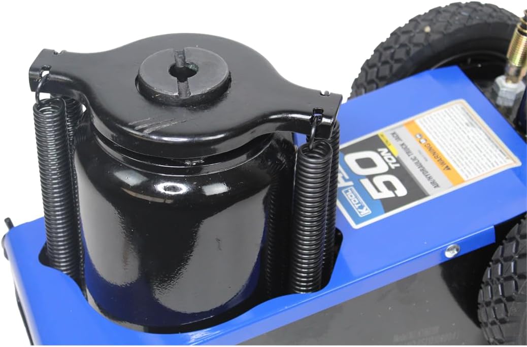 K Tool International 63198 50 Ton Automotive Air Truck Jack for Garages, Repair Shops, and DIY, 100,000 lbs. Capacity, Hydraulic Lift Range 11.4"- 21.25, Heavy Duty Steel, Built-in Bypass Valve, Blue