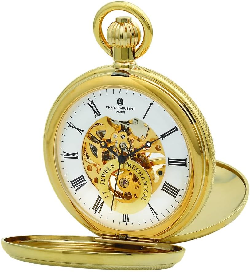 Charles Hubert DWA054 Men's Pocket Watch, Mechanical Hand-Wound, Skeleton, Gold