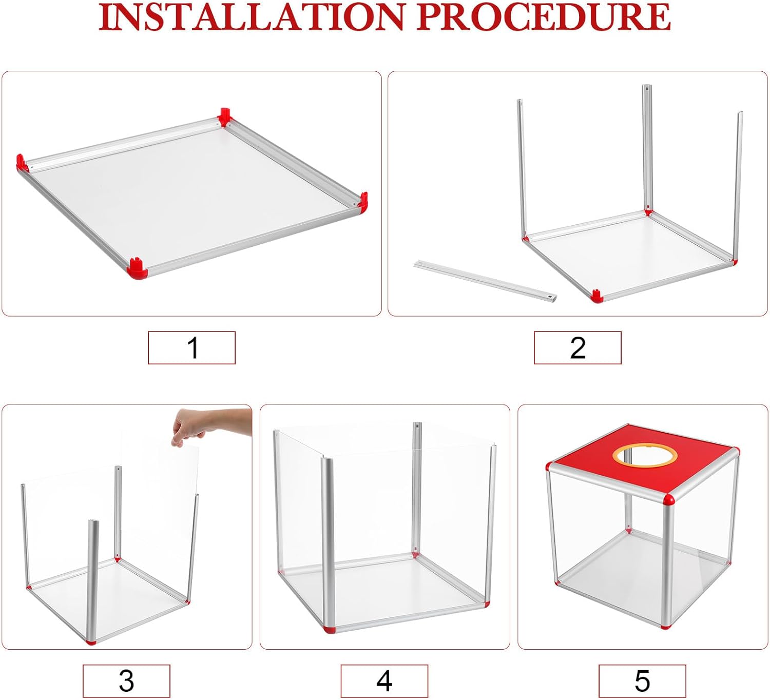 Red Raffle Lottery Box 30cm with Slot for Party Voting and Donation, Red Acrylic Ticket Storage Container for Fundraising and Survey Events