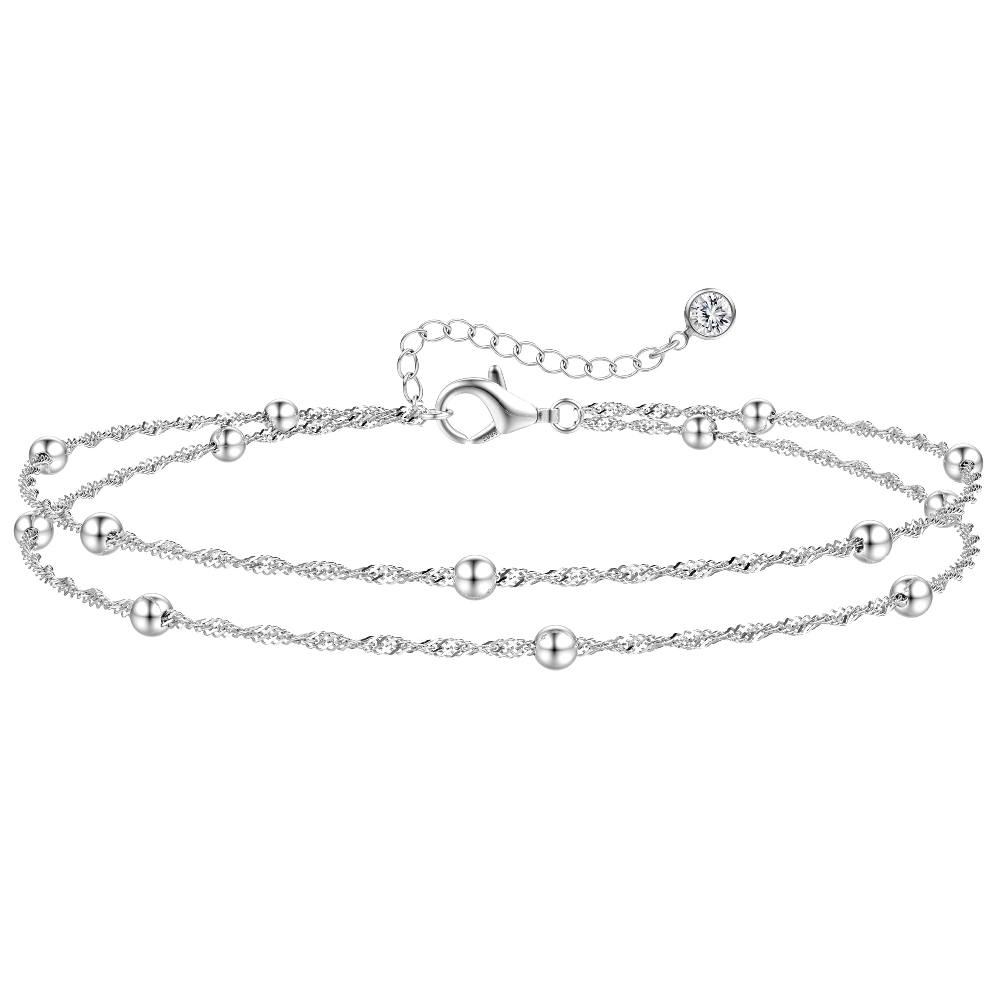 LOLIAS Cavigliera Donna Argento 925 Impermeabile Cavigliera Argento 925 Donna Farfalla Cuore Perline CZ Cavigliere Donna