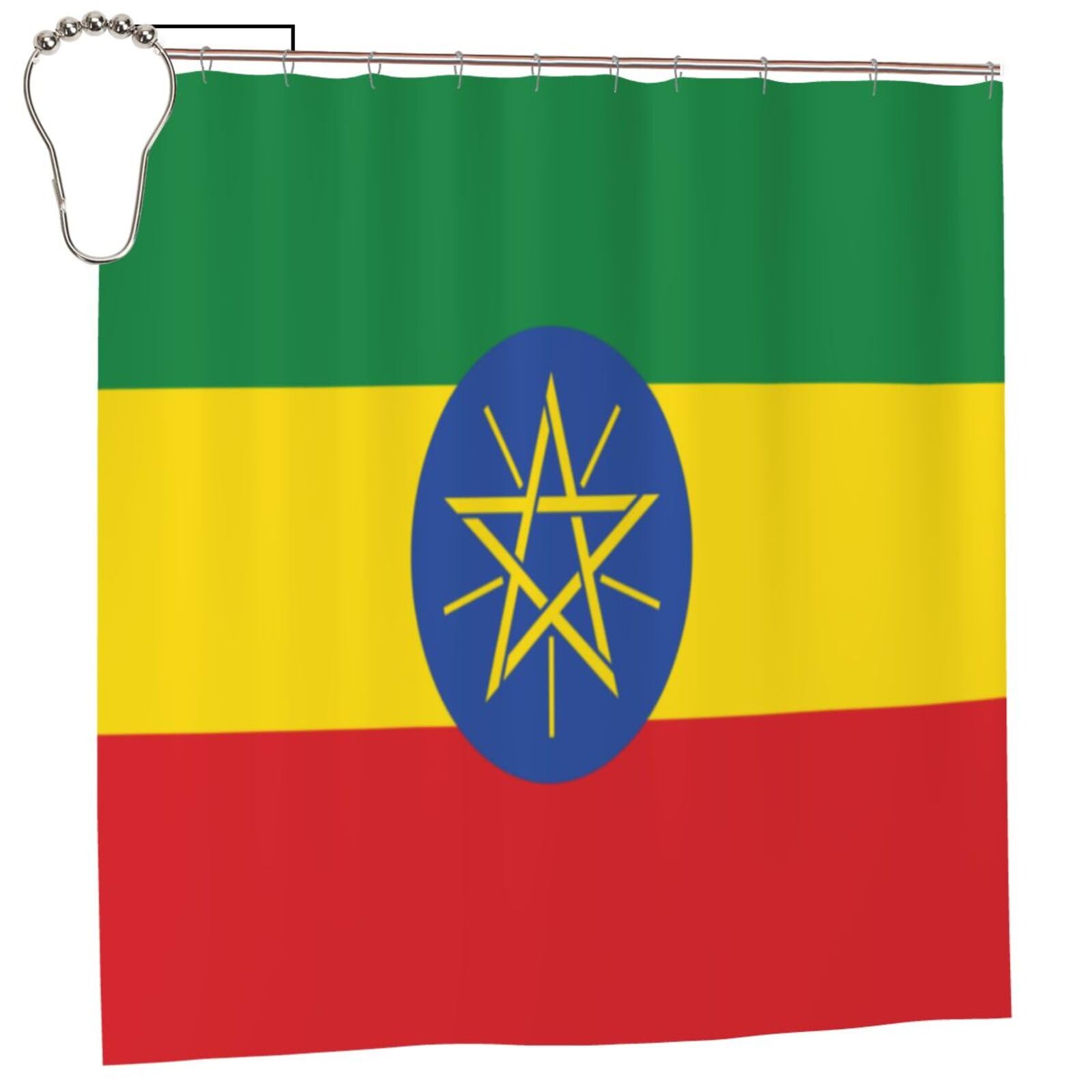 KLGRTJHK Flag of Ethiopia Shower Curtain 72x72in Bathroom Curtain﻿