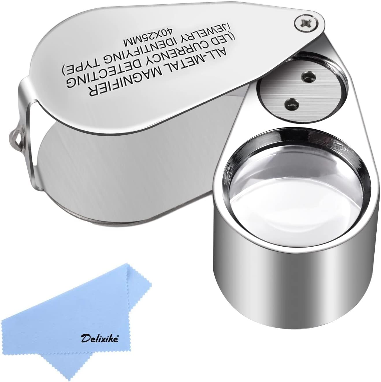 40X Jewellers Loupe, All Metal Folding jewellers eyeglass with LED Light, Magnifying Glass for Diamonds, Jeweller, Coins, Stamps(Currency Detecting/Jewelry Identifying)