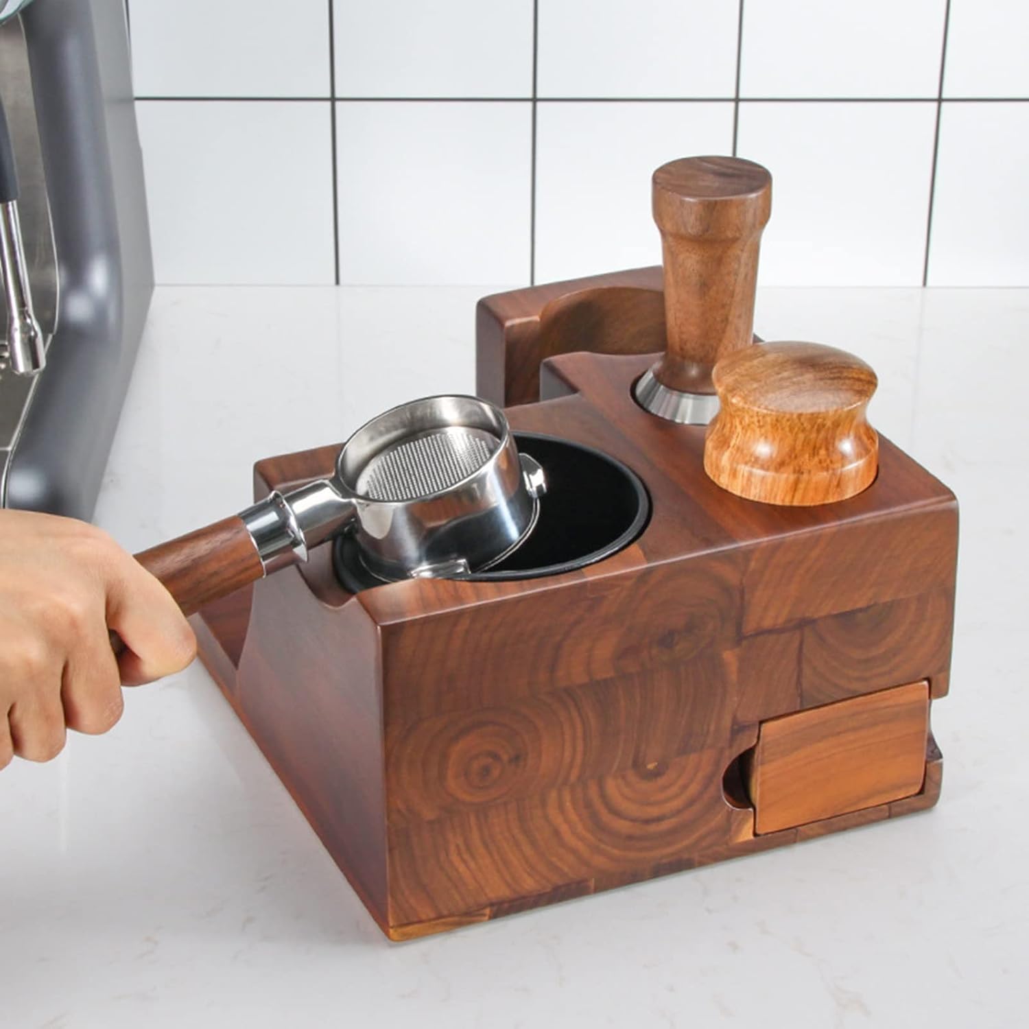 エスプレッソタンパーホルダーステーション 木製コーヒータンピング