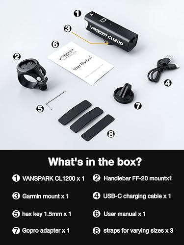 Miniatura 8 de VANSPARK CL1200 - Luces de bicicleta de 1200 lúmenes, faro de bicicleta con corte de 1200 lúmenes, luces de bicicleta recargables USB-C, cuerpo de