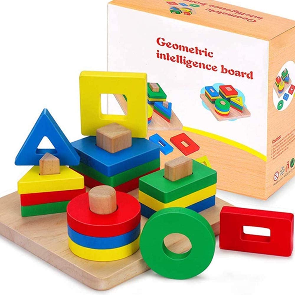 Holz-Sortier- Und Stapelspielzeug – 20 Teile, 5 Farben & Formen, Montessori-Lernspielzeug Für Kinder Ab 2 Jahren