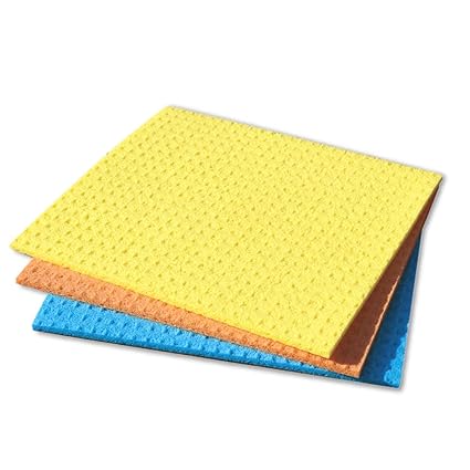 Clannish Kitchen Cleaning Cloth Environmentally Friendly Cellulose Sponge Cloth and Paper Towel Alternative is Washable, Reusable and Biodegradable for Household and Kitchen Cleaning 3 Pieces Pack