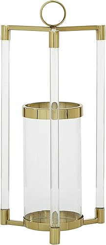 Miniatura 4 de The Novogratz - Farol decorativo de acero inoxidable con detalles acrílicos, 11 x 11 x 23 pulgadas, dorado
