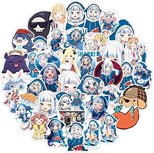 U/D 50Pcs Gawr Gura Shark Stickers Vinyl Waterproof Stickers, for Laptop, Luggage, Car, Skateboard, Motorcycle, Bicycle Decal Graffiti Patches (QM-3)