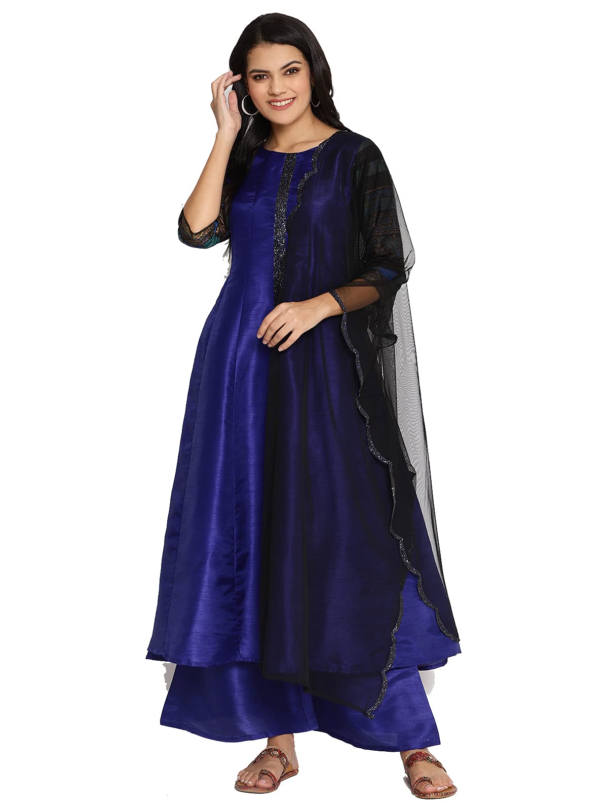 AhalyaaPoly Silk Blue Anarkali Kurta Palazzo Set With Dupatta (AHKUDUPZ-Combo-301)