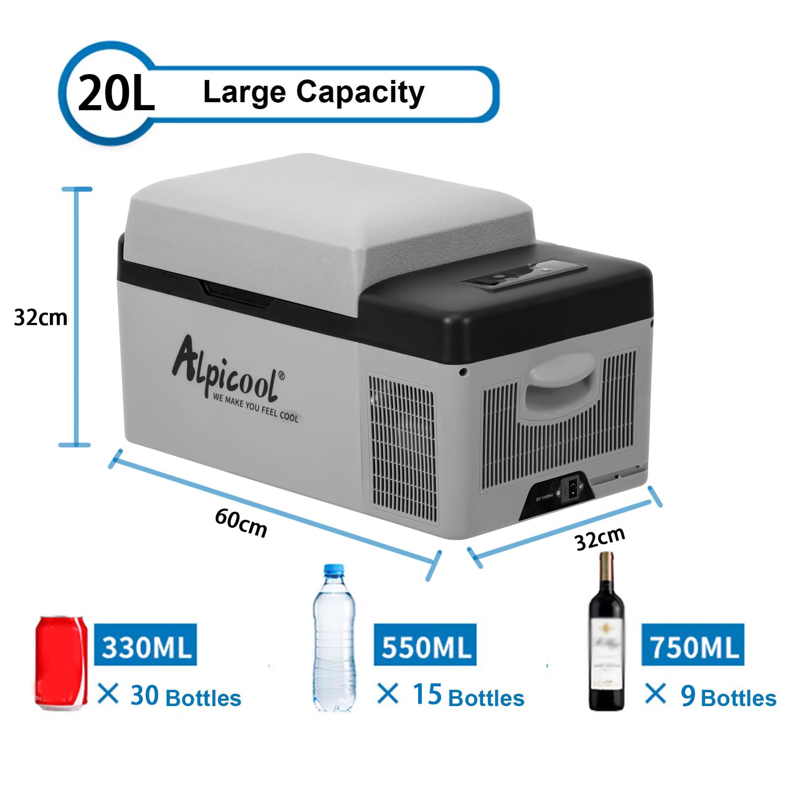 Mini frigo portatile congelatore elettrico, 12 V/24 V, scatola frigo per auto, 20 l, compressore elettrico da -20 ℃ ~ 20 ℃, per auto, camion, barca, RV con connettore USB [classe di efficienza