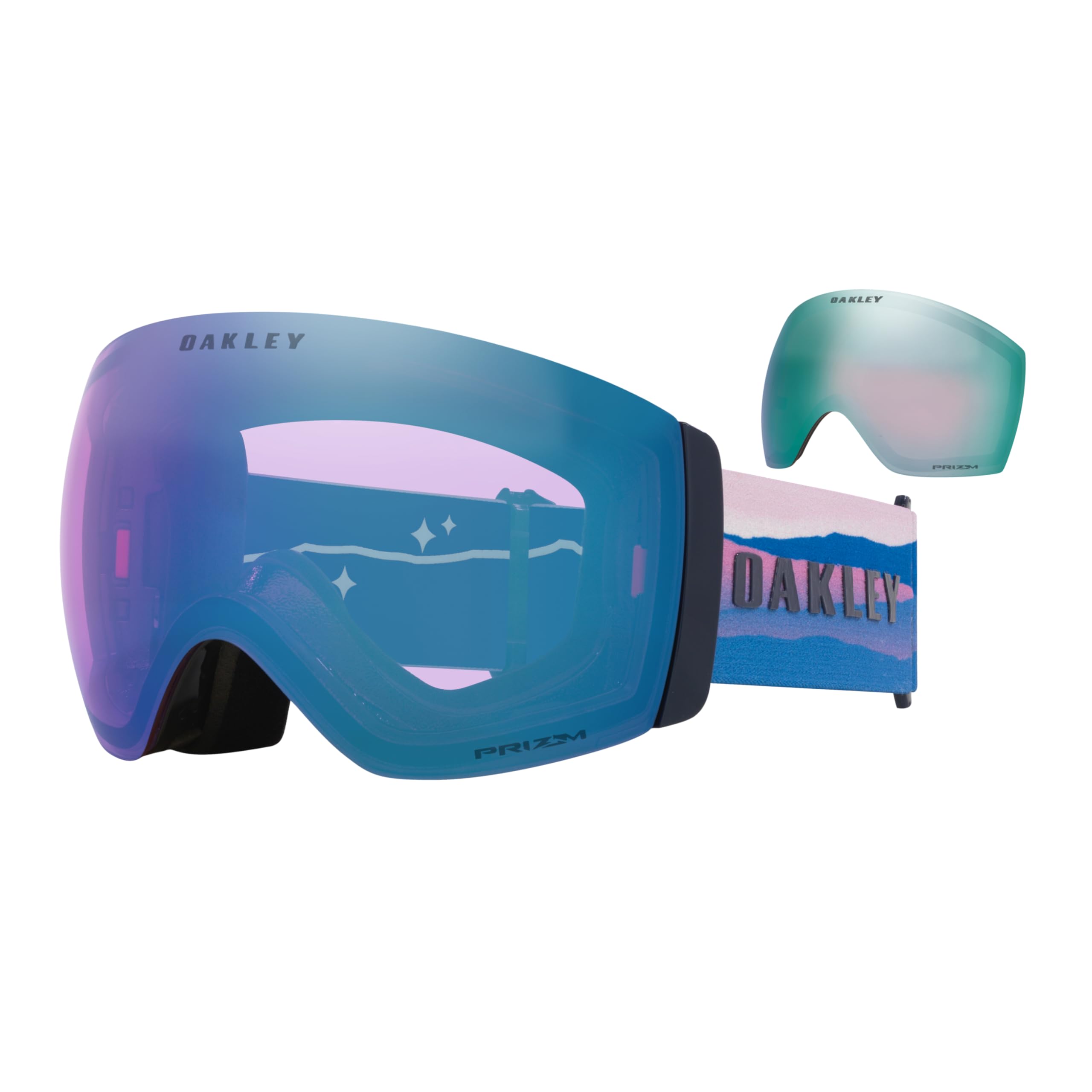 Oakley Flight Deck Pro M OO7139 Mikaela Shiffrin/Prizm Iced Goggles for Men for Women + Spare Prizm Sapphire Lens Microfiber Cloth Bag + Bundle with Care Kit