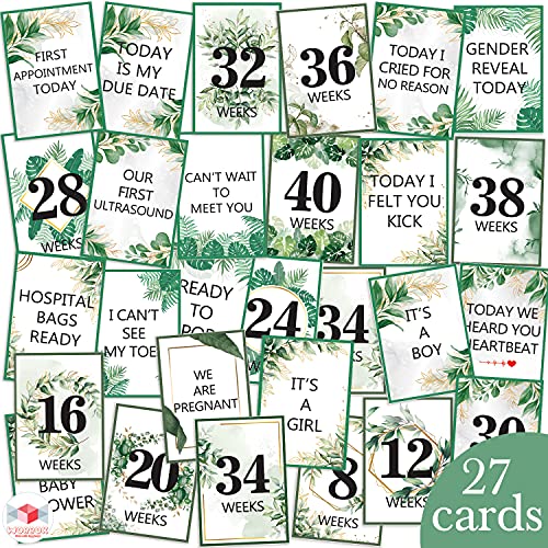 Image of Wobbox Pregnancy Milestone Cards, Tropical Theme, Pregnancy Journey, Weeks Growth Milestone Cards, Pregnancy Gift Scrapbook Photo Keepsake - Set of 27 Pieces