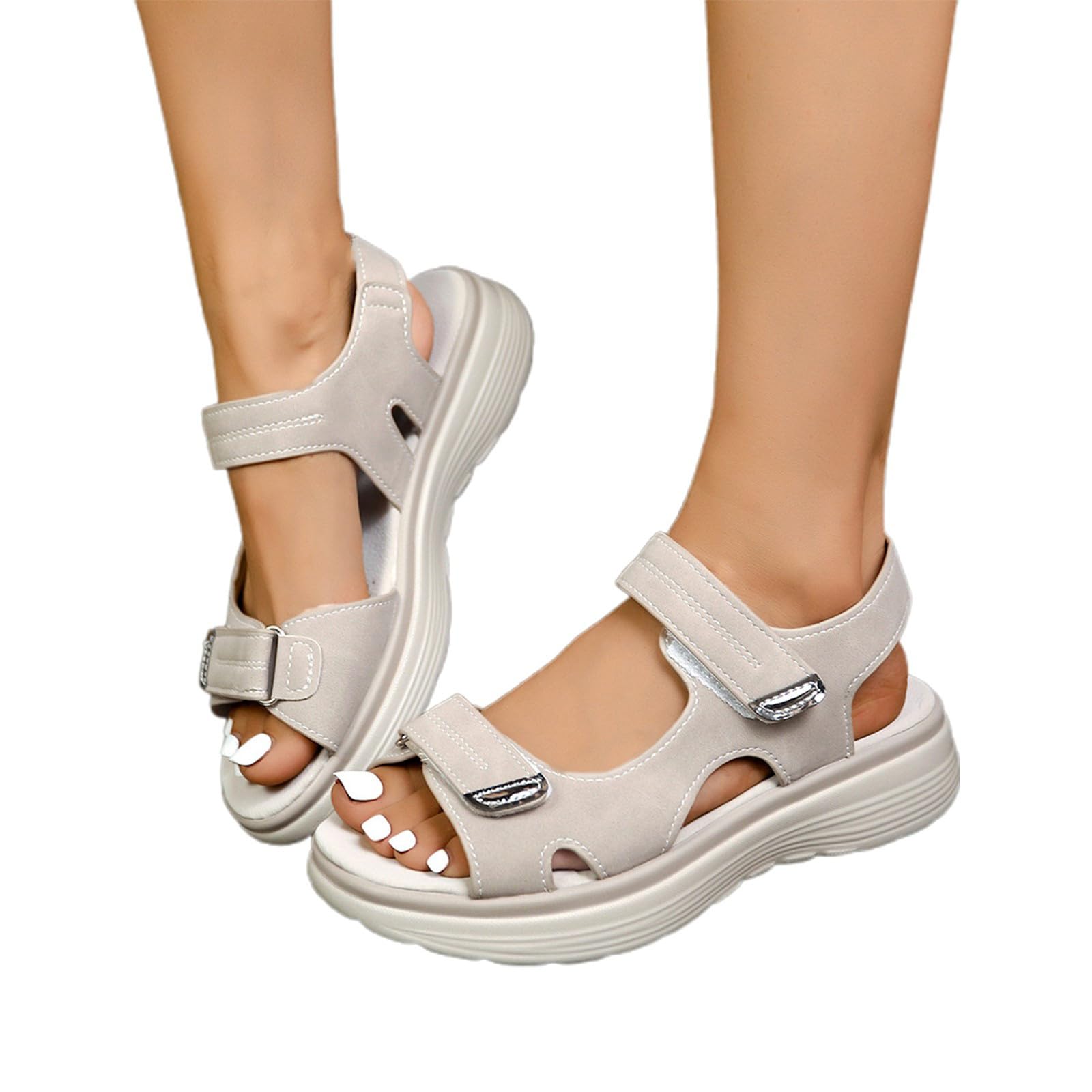 Sandales Femmes Été De Marche Confortable Orthopédique Chaussures Plateforme Scratch Respirantes Bout Ouvert Sandales De Plage