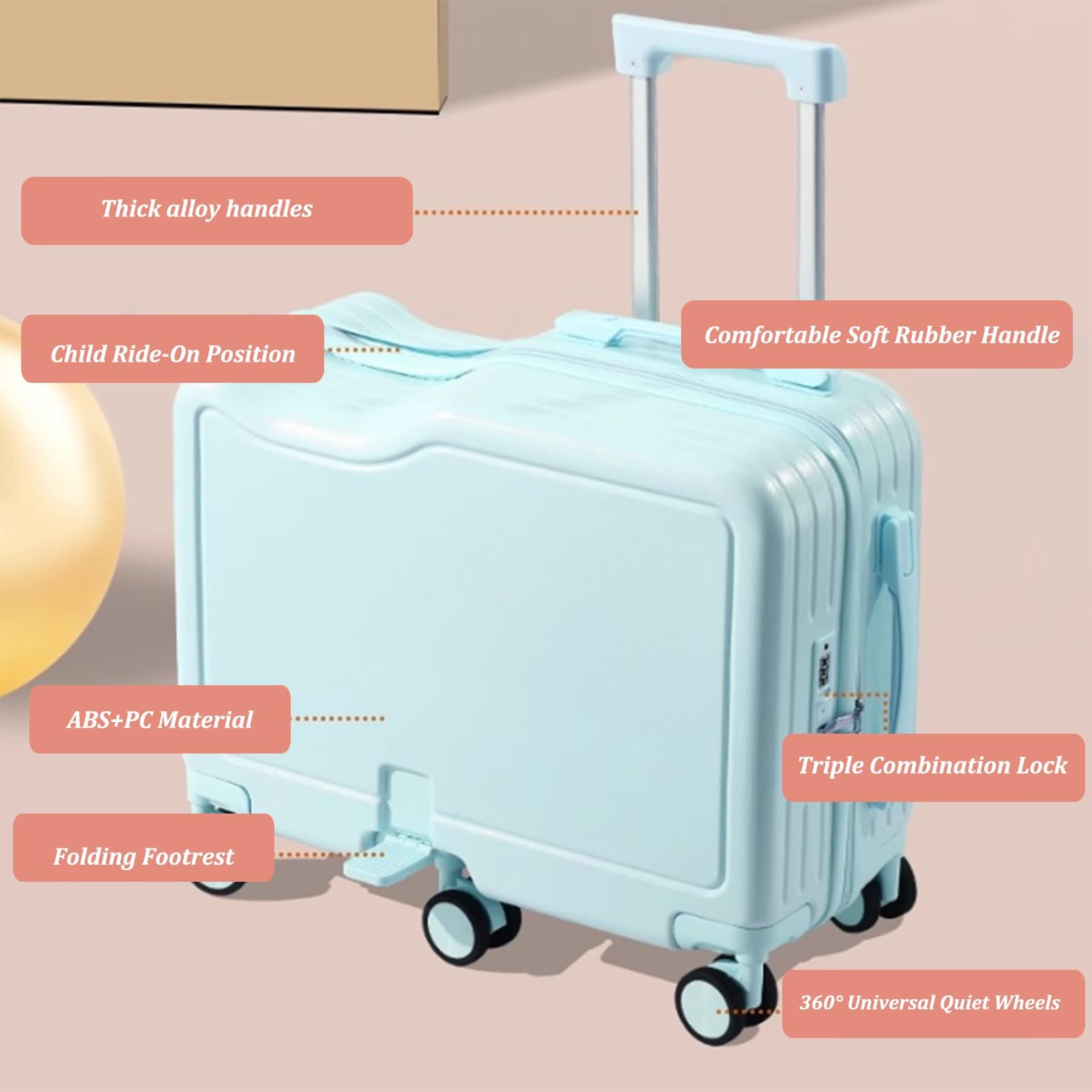 Maleta de Viaje con Ruedas, con Cerradura de combinación, Gancho y asa de aleación de Aluminio, Ideal para Viajes de Negocios y Escolares.(White,18")