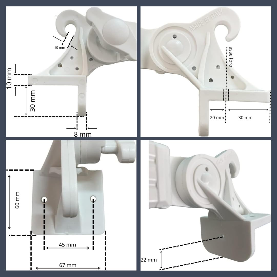 Braccetti per Tende da Sole Esterne in PVC Bianco 50 cm Regolabili 180° 1 Coppia