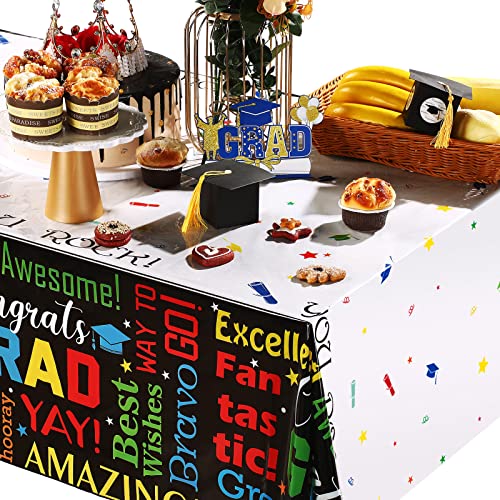 3 Pieces Graduation Tablecloth Decoration Congrats Grad Table Cover Waterproof Class Of 2022 Rectangular Tablecloth Graduation Party Supplies For Home School Indoor Outdoor Grad Accessory, 54X108 Inch #TOP4