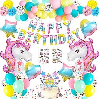 Unicorn Birthday Decorations,Unicorn Party Decorations for Girls,3D Unicorn Balloons Happy Birthday Banner Latex Confetti Balloons Cake Topper Foil Balloon for 1st 2nd 3rd 5th 6th Girls Baby Birthday
