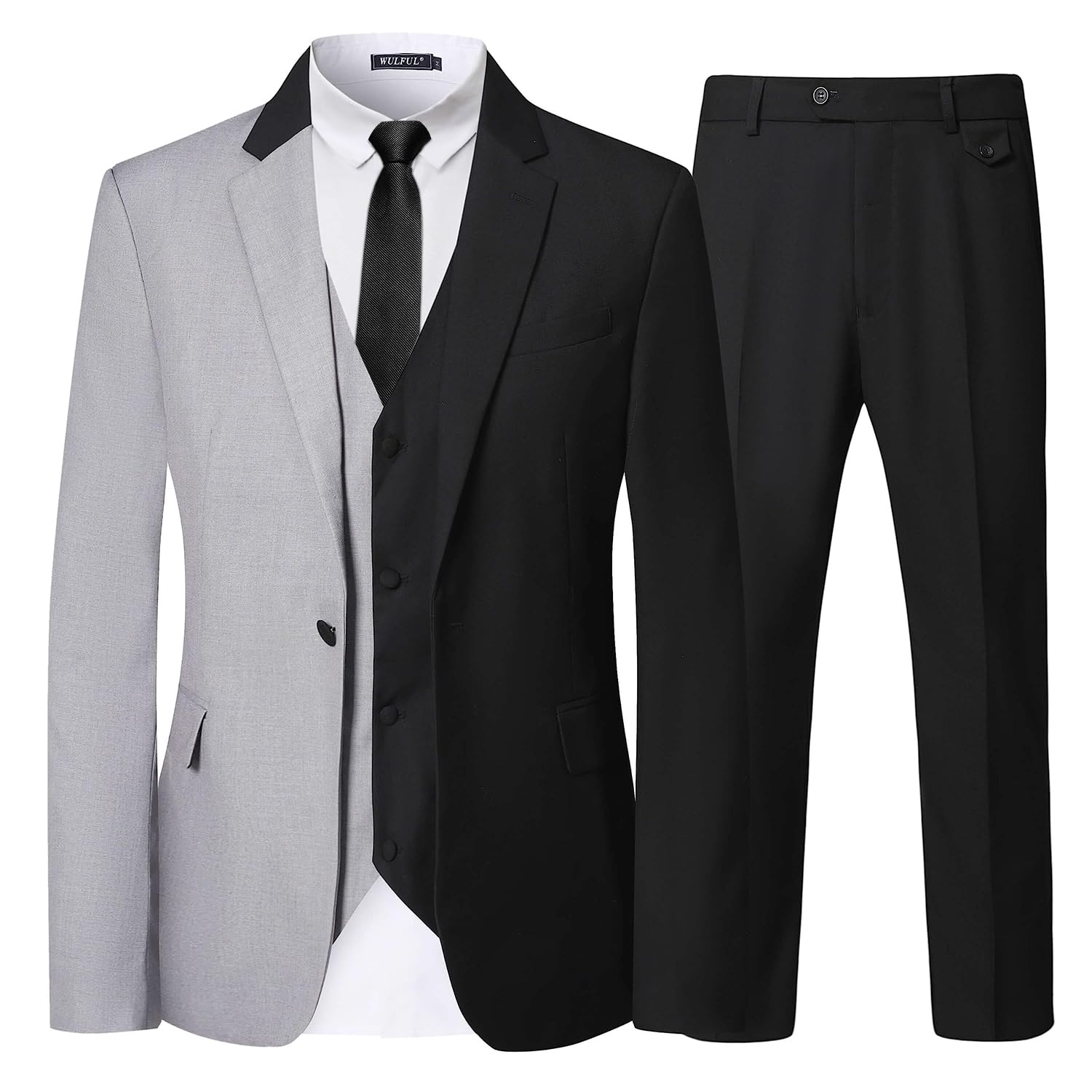 WULFUL Men's Suits Slim Fit 2 Piece Double Breasted Suit Men Tuxedo Blazer Jacket and Dress Pants Set for Business Wedding