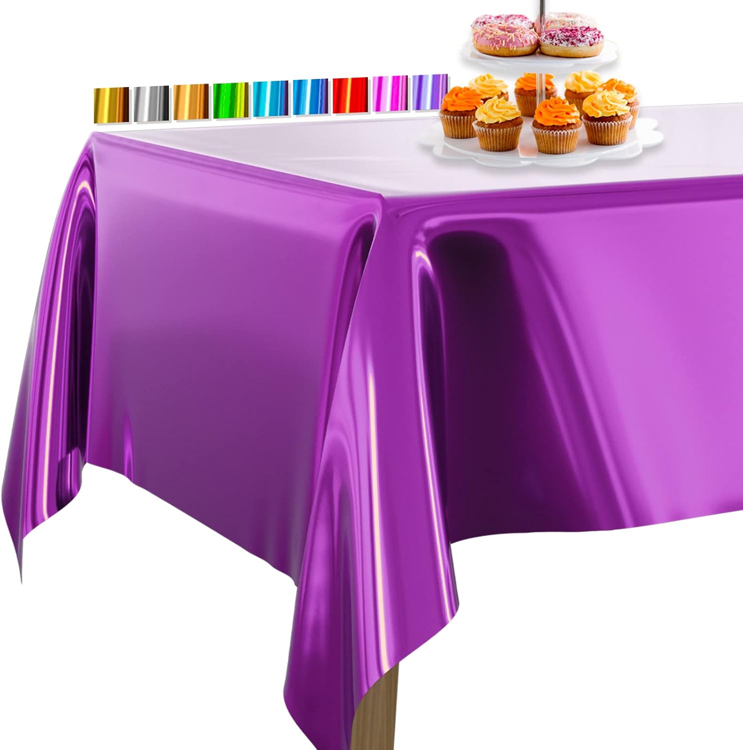 PartyWoo Purple Foil Tablecloth, 54 x 108 Inch Rectangle