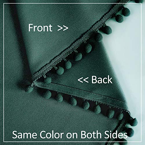 Image of Treatmentex Pompom Green Full Blackout Curtains for Bedroom Living Room 63 inch Thermal Insulated Window Curtain Panels for Christmas Decor 52 inch w x2 Panels Rod Pocket