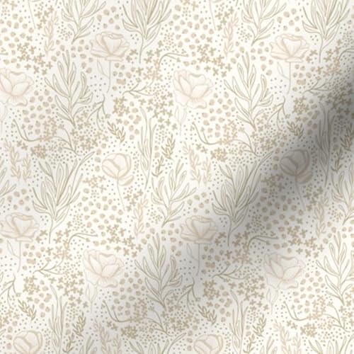 Spoonflower FI-F86-D14570168-1Y Fabric - Neutral Flowers Ditsy Beige Floral Hand Drawn Line Art Printed thumb #5