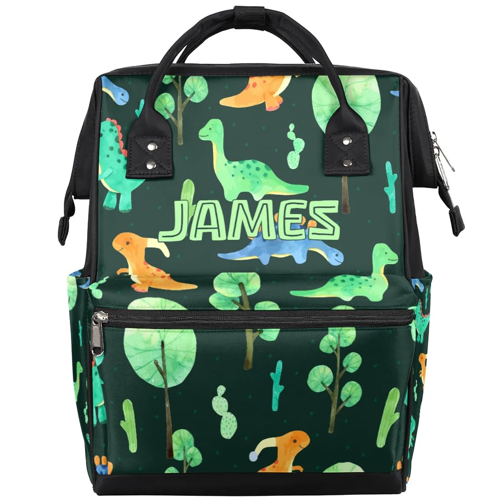 Image of Custom-Baby-Boy-Backpack Dinosaur Nappy-Bag Personalized Diaper-Backpack for New Dad Mom Gifts Stroller Rucksack for Baby-Boys Waterproof Baby Mommy Bag 11x7x15.7 New Baby Bag