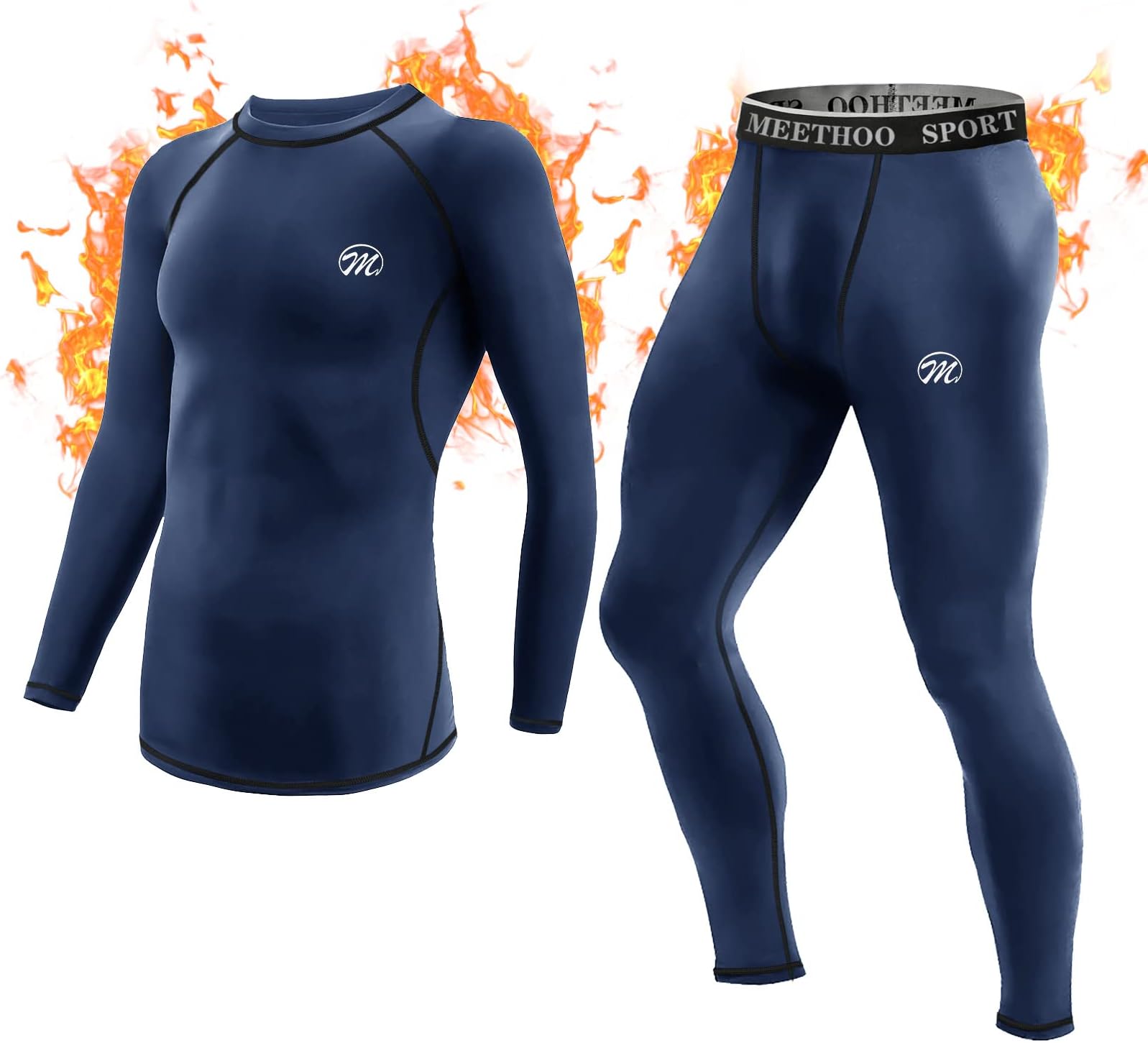 MeetHooMen's Thermal Underwear Set, Base Layer Long Sleeve Top Long Johns Compression Shirt Bottom Suit Winter Warm Running Sport