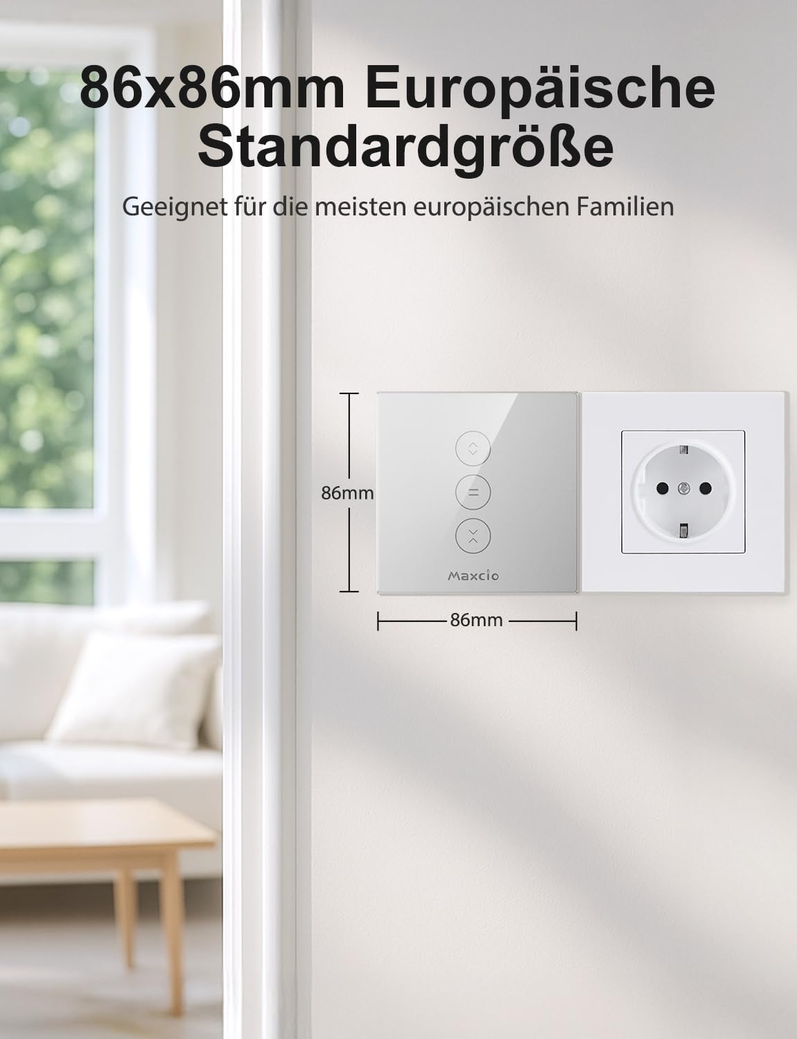 Maxcio WLAN Touch Rolladenschalter für Smart Home mit Sprachsteuerung | Kompatibel mit Alexa/Google Home, Abschaltbare LED-Beleuchtung für Schlafzimmer, Silber 4 Packs, 240V 10A, Nullleiter