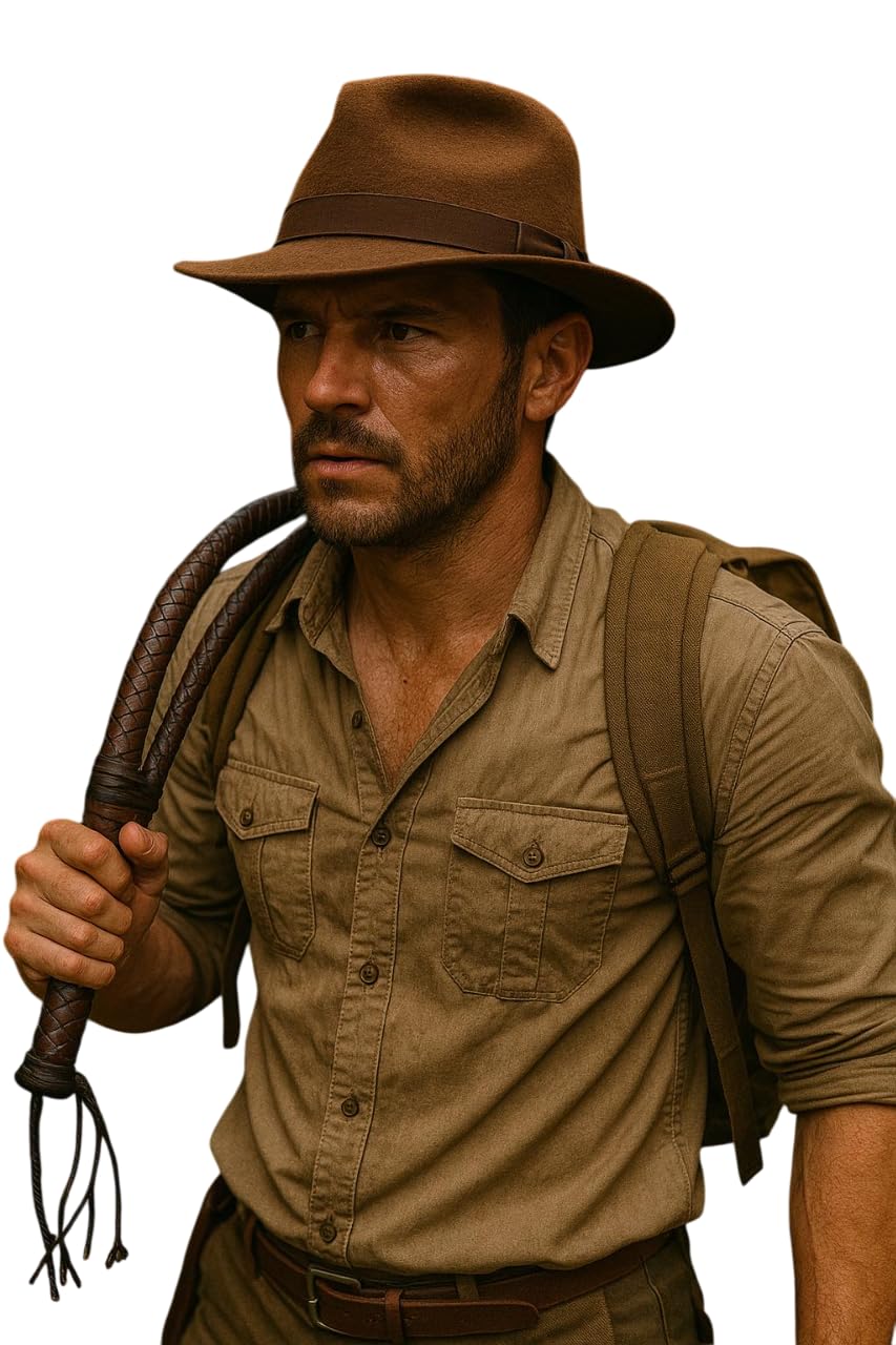 labreeze Adventure Explorer Brown Hat and Leather Whip Set, Adult Unisex Costume Accessory Kit for Fancy Dress