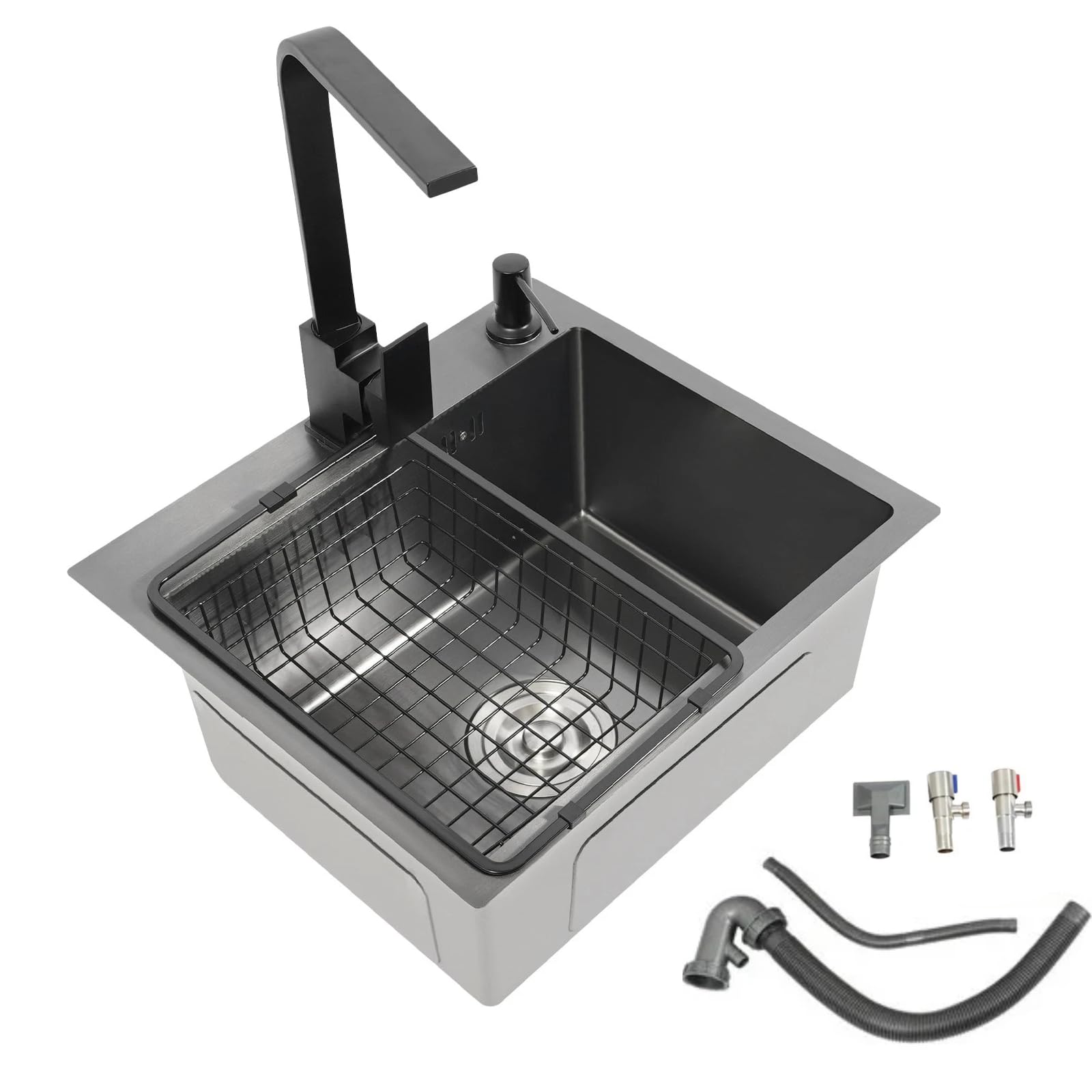 Lavello da cucina nero, 40 x 45 cm, in acciaio inox, lavello da