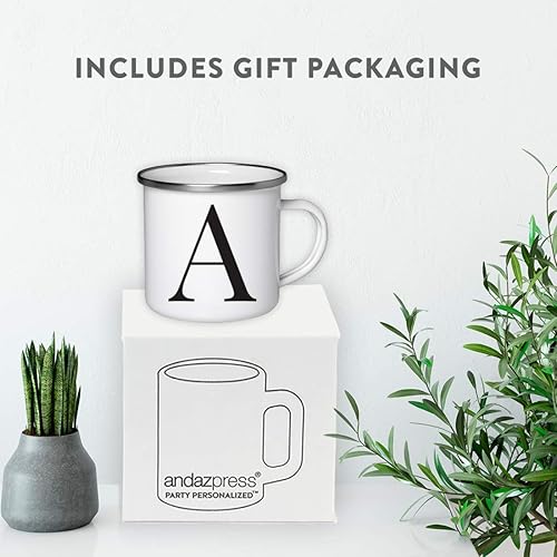Miniatura 9 de Andaz Press Taza de café de acero inoxidable de 11 onzas, regalo formal con monograma negro, letra inicial S, 1 paquete, taza de campamento de