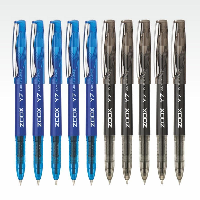 FLAIR Zoox Y7 Ball Pen Combo Pack | Dotted Texture For Better Holding | 5 Pcs Blue Ink & 5 Pcs Black Ink