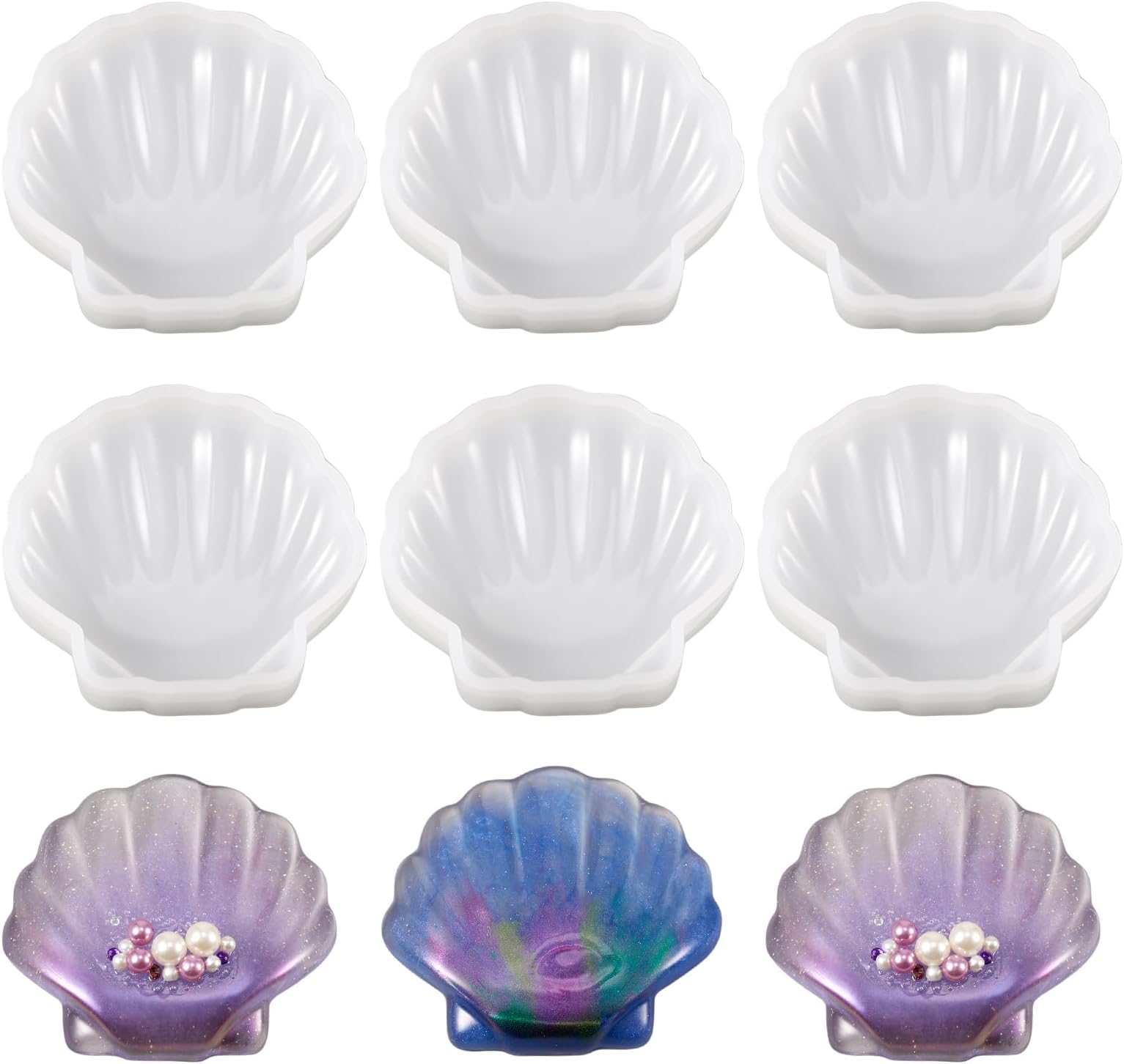 Craftdady 5pcs Seashell Silicone Mold Tray Scallop Shell Ocean Beach Resin Casting Mold for Epoxy Resin UV Resin Pendant Jewelry Earring Keychain Making Home Decor