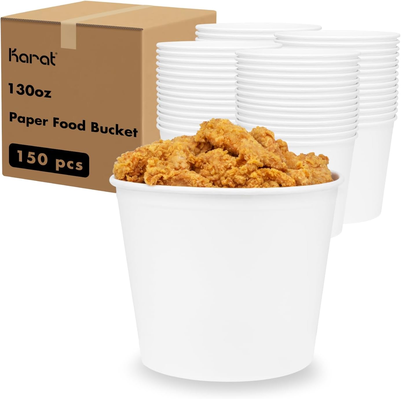 Karat 130 oz Paper Food Buckets Bulk [150 ct] - Disposable Fried Chicken Buckets, Large Popcorn Containers for Catering & Events