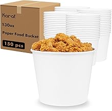 Karat 130 oz Paper Food Buckets Bulk [150 ct] - Disposable Fried Chicken Buckets, Large Popcorn Containers for Catering & Events | White Food Storage Buckets