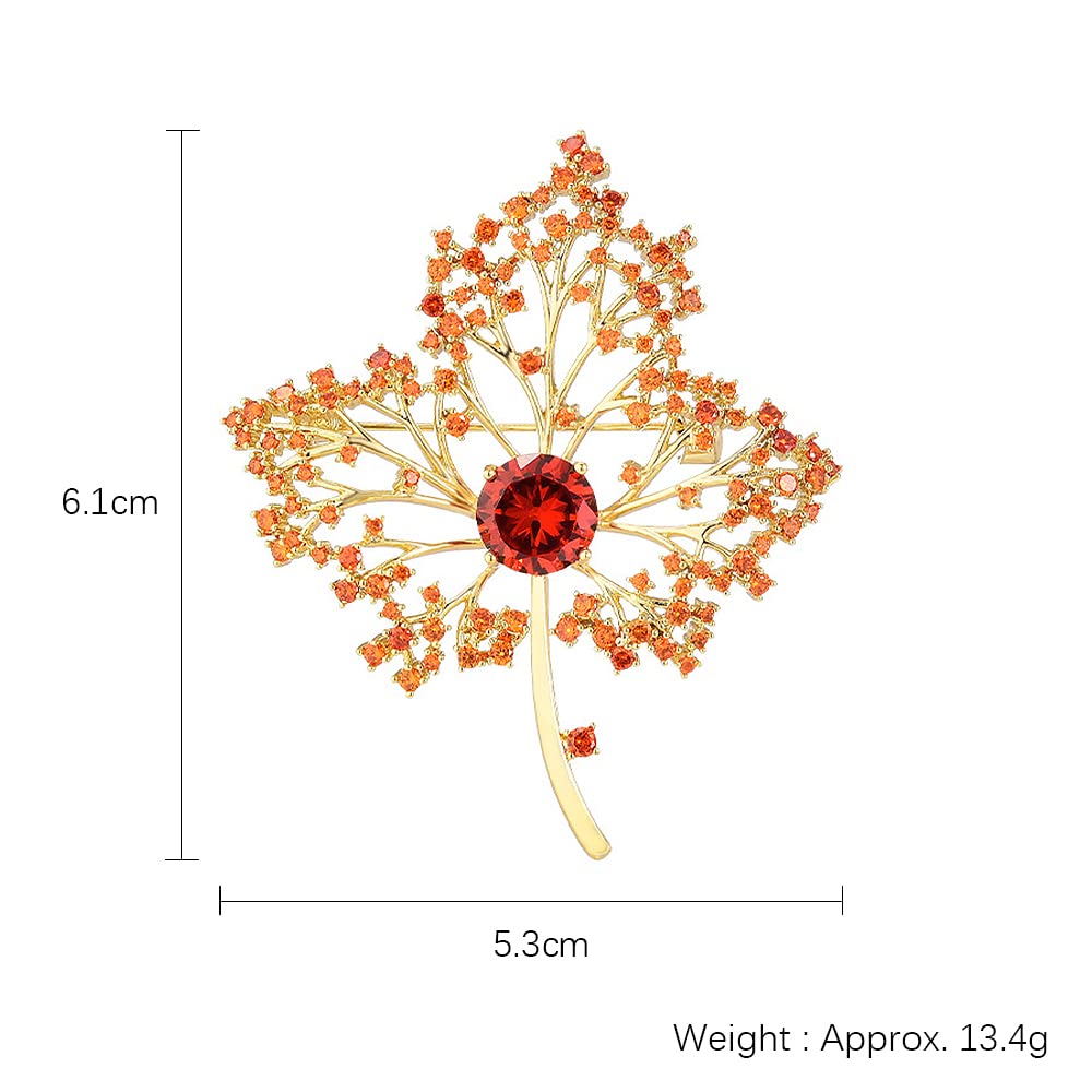 Broche con Forma de Hoja de Arce para Mujer, joyería Hueca de circonita Naranja y roja, Regalo para Solapa, Ideal para otoño.