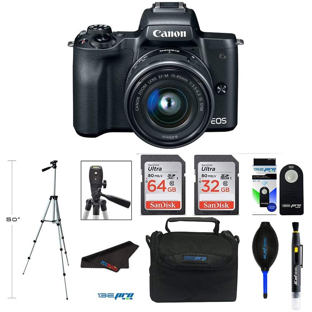 Canon EOS M50 with 15-45mm f/3.5-6.3 is STM Mirrorless Digital Camera + Pixi Advanced Bundle