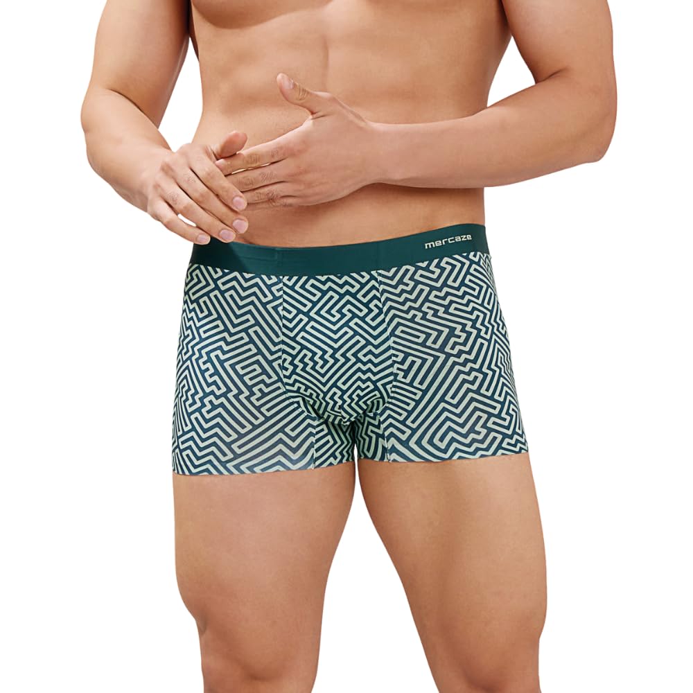 mercaze Men's Underwear Trunk - Seamless Comfort Fit (M107) - Ultra Soft Micro Modal Spandex Printed Innerwear for Men, 4 Way Flex, Quick Dry, Breathable Fabric - Green, Medium-picture-16