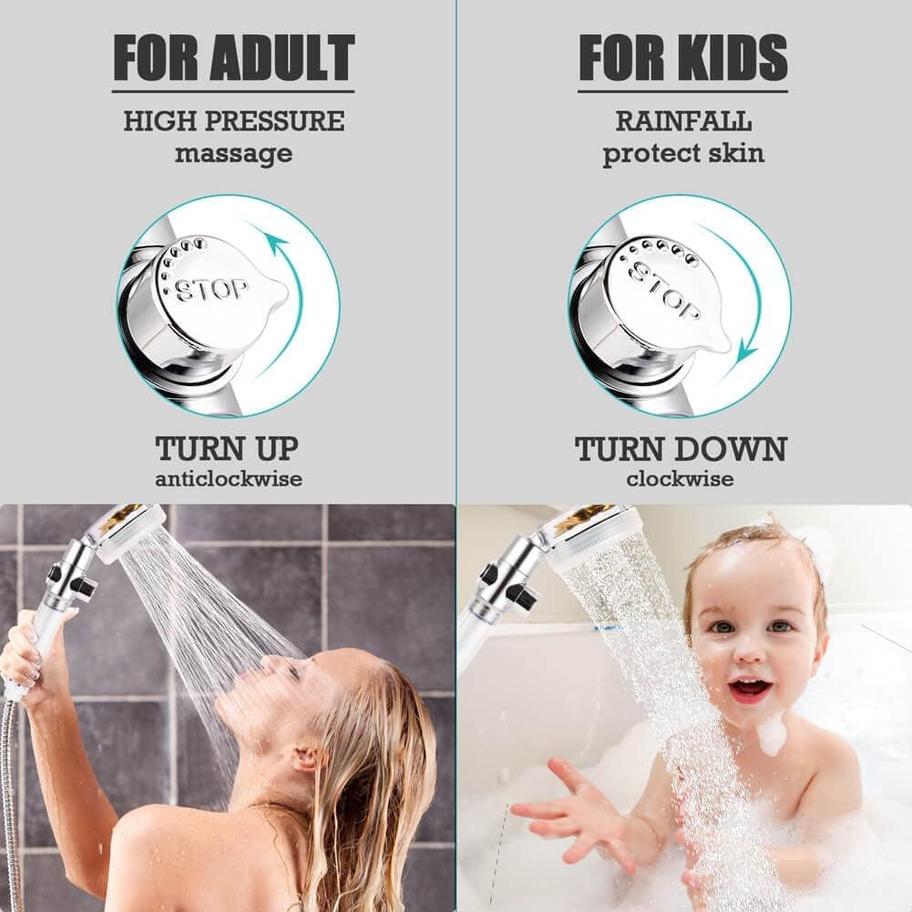 Vortex Shower Head with Handheld High Pressure Hydro Shower Jet Propeller Turbo Shower Head with Filter, 5 Extra PP-Cotton Filters Included