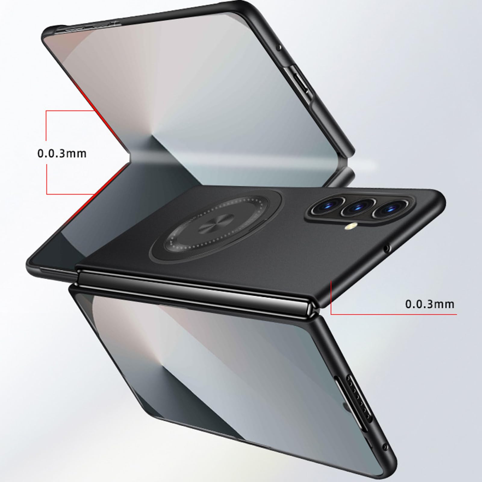 Custodia Ultra Sottile For Samsung Galaxy Z Fold 8 Ultra, Anello Rotante Montata Su Auto Ventosa Magnetica Cover For Telefono Ricarica Wireless Custodia Rigida For PC Protezione Caduta(Black)