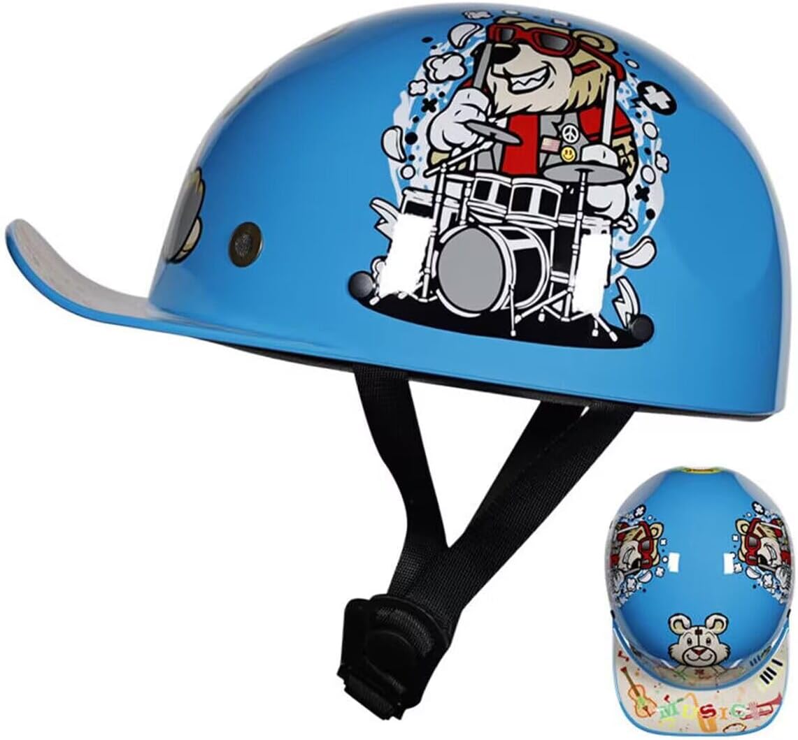 Baseball Cap Youth Kids Motorcycle Skull Cap Helmet Street Bike Boys Girls Open Face Half Helmet DOT Approved Four Seasons Scooter Moped ATV Cute Children Sunscreen Half Shell Helmet-C||Medium