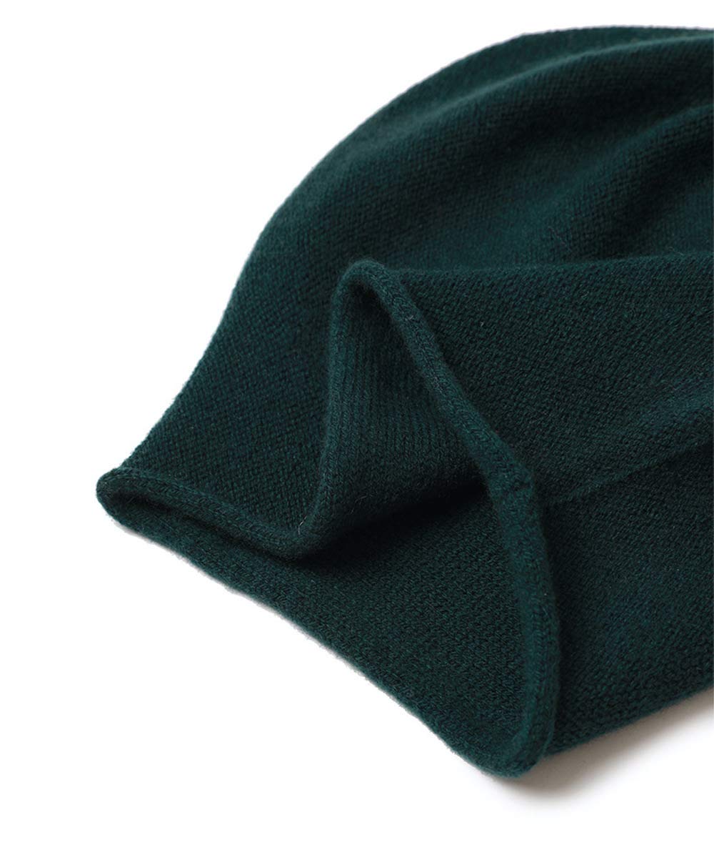 KIKONIO CHEN Women's 100% Cashmere Beanie Hat,Women Gift Beanie Skull Ski Hats (Dark Green, One Size)