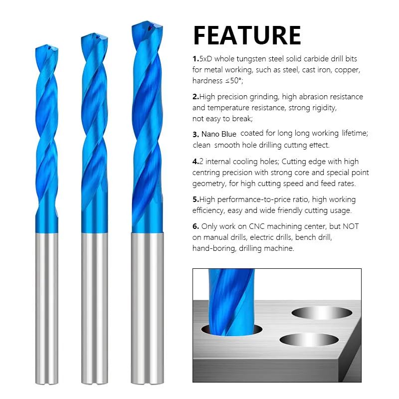 Broca De Refrigeración Interna De Broca De Carburo 5D, Taladro Refrigerante Interno Recubierto De Azul Para Máquinas Herramientas CNC Para Metal,5Dx3.9