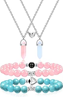 MJartoria BFF Necklace and Bracelets for 2-Crystal Friendship Necklace Bracelet Best Friend Necklace Matching